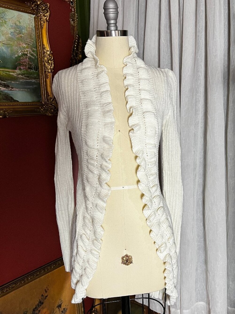 Ivory Ruffle Sweater Duster - Picture 5 of 13